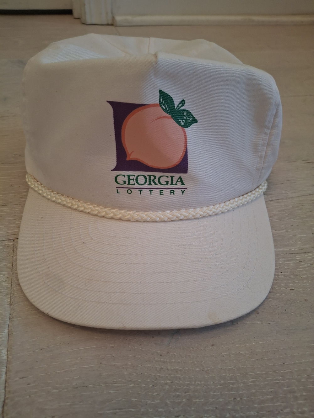Vintage White Georgia Lottery Peach Trucker Hat